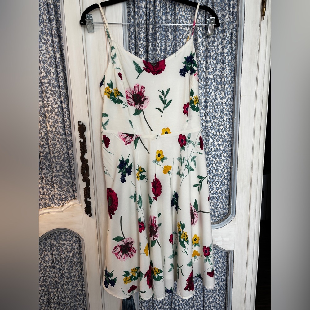 Old Navy Floral Midi Dress - Cream with Red and Yellow